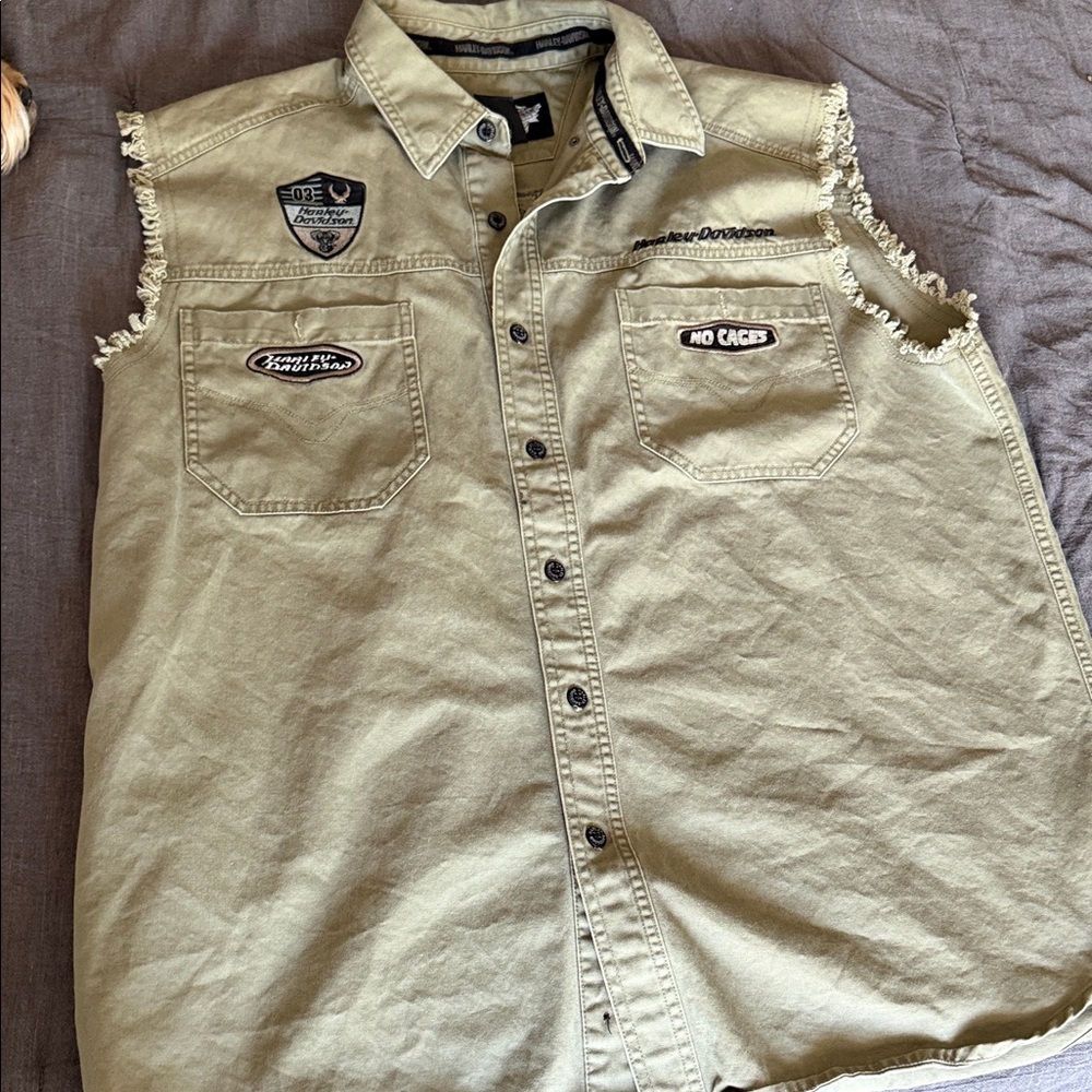 Harley-Davidson Olive Green Sleeveless Patch Vest